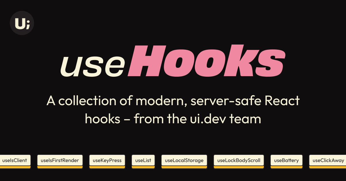 useHooks – The React Hooks Library